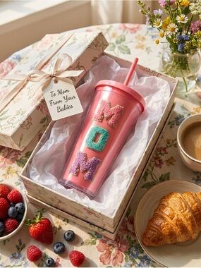 ✨ NWT Viral MOM Pink Tumbler Retro Varsity Chenille Patch ✨